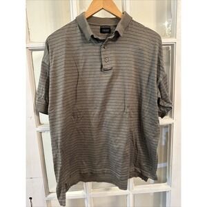Izod Men's Polo Shirt Size L Gray Striped Short Sleeve Double Mercerized Cotton